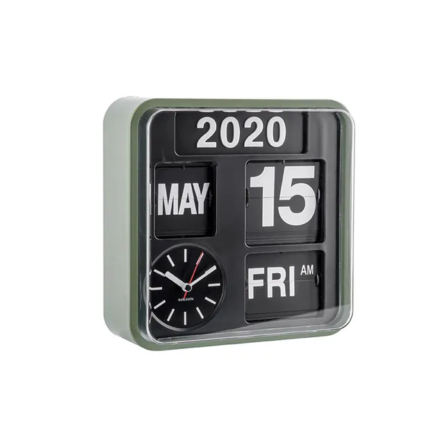 karlsson-wanduhr-mini-flip-gr-n-schwarz-24x24x10cm-mit-datum image 1