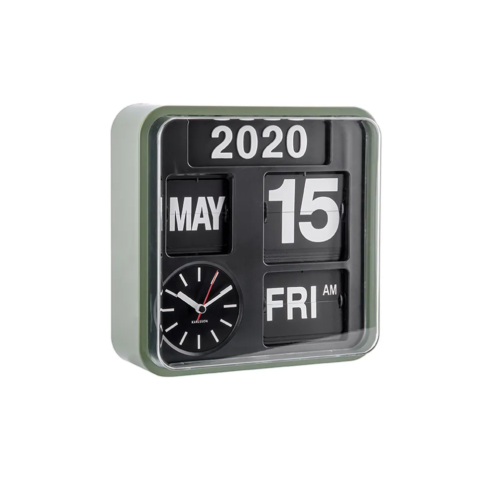 karlsson-wanduhr-mini-flip-gr-n-schwarz-24x24x10cm-mit-datum image 1