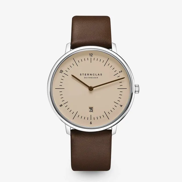 sternglas-naos-xl-herrenuhr-sandbraun-42-mm-leder-silber image 1
