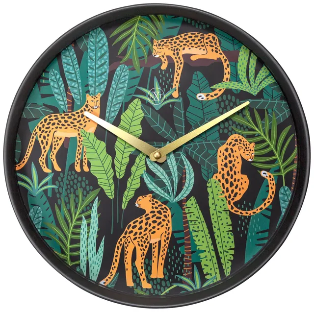 nextime-urban-jungle-wanduhr-30-cm-kunststoff-leopard-schwarz-gold image 1
