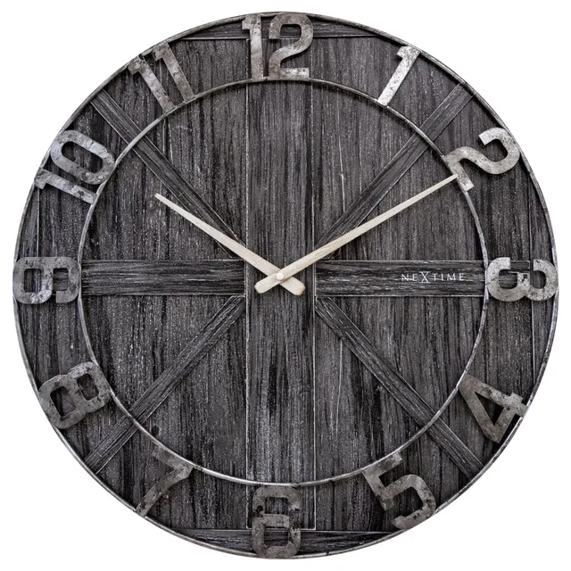 nextime-york-gro-e-wanduhr-50-cm-lautlos-holz-metall-schwarz image 1