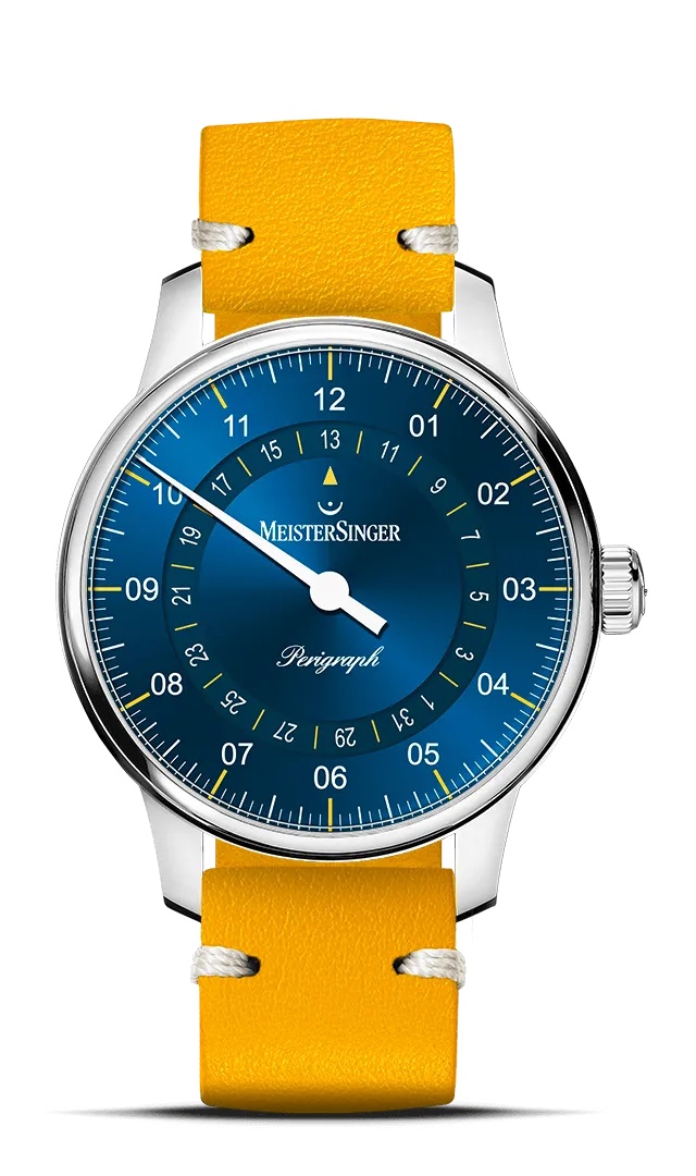 meistersinger-perigraph-38mm-mittelblau-gelb-einzeiger-armbanduhr image 1