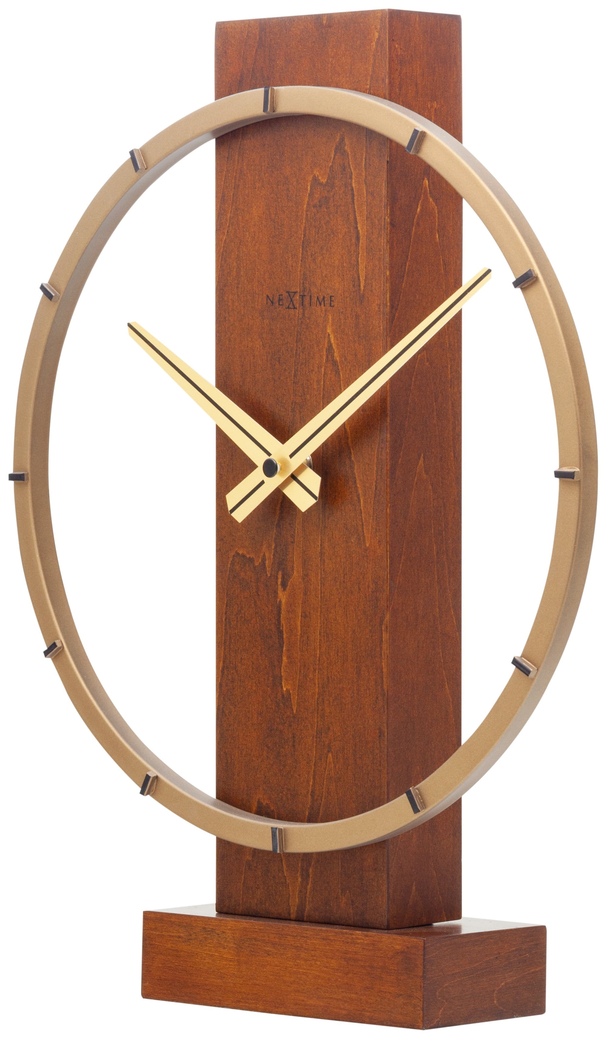 nextime-carl-small-tisch-wanduhr-34x27cm-holz-braun-stahl-gold-lautlos image 6
