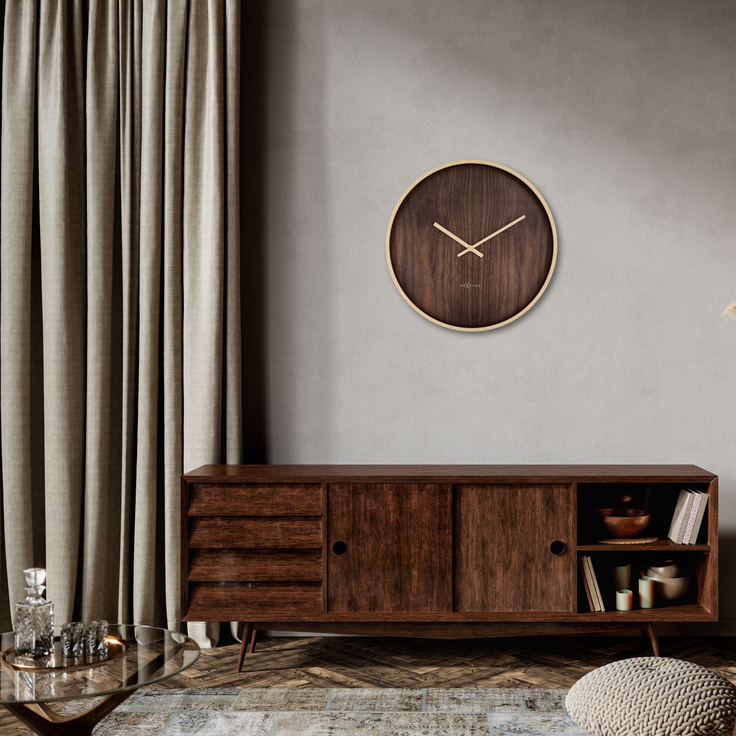 nextime-oslo-large-wanduhr-50-cm-leise-dunkelbraun-hellbraun-japandi-stil image 7