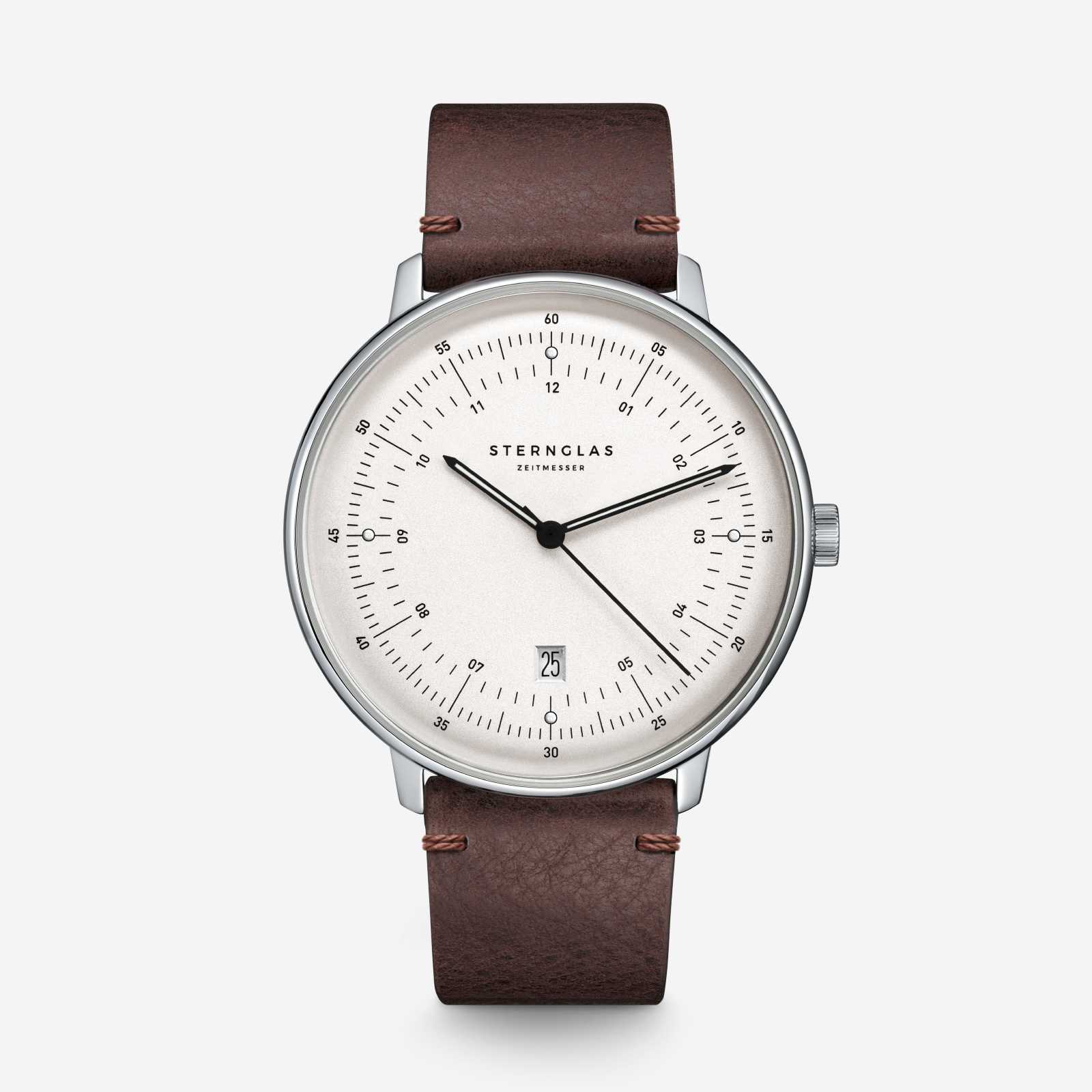 sternglas-hamburg-quarzuhr-herren-42-mm-silber-mit-lederband-20-mm image 1