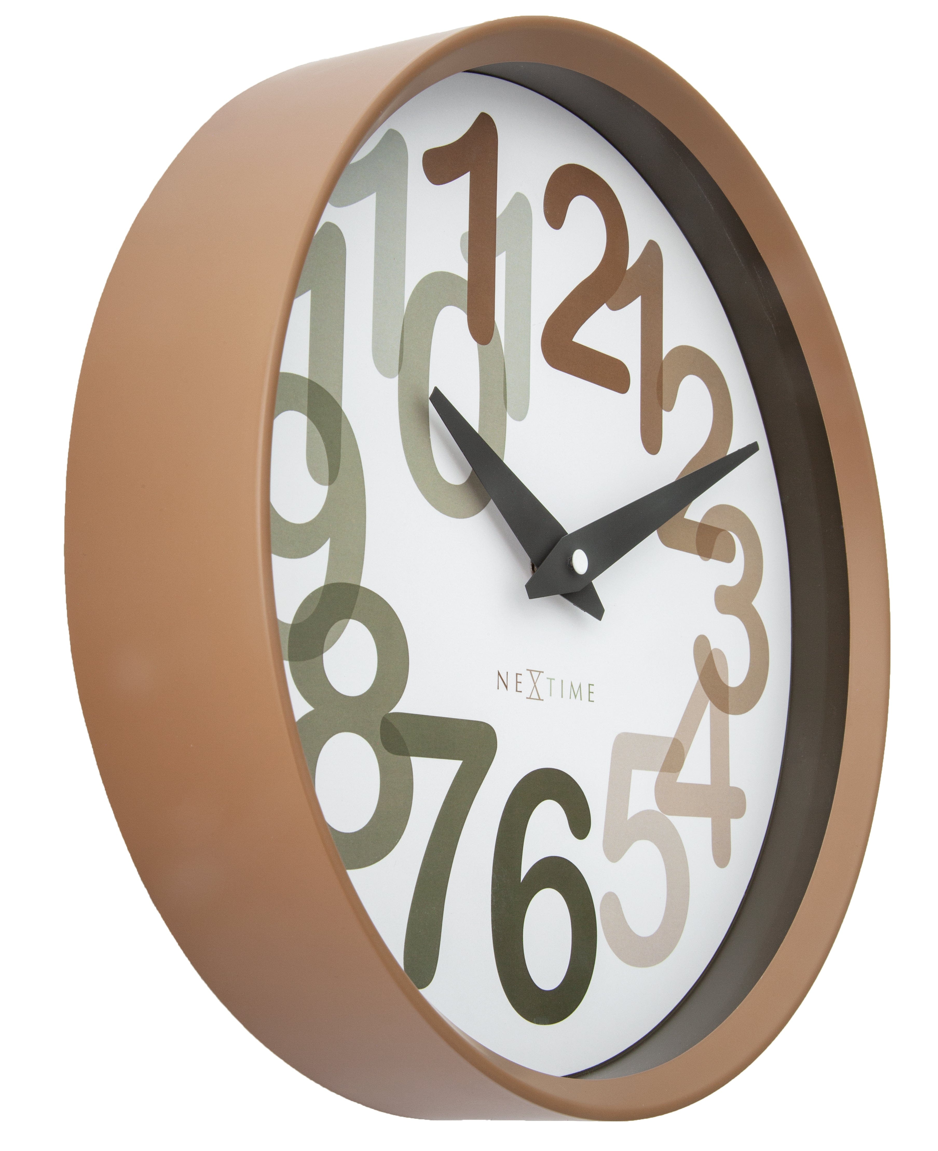 nextime-big-number-wanduhr-30cm-lautlos-kunststoff-toffee-beige image 2
