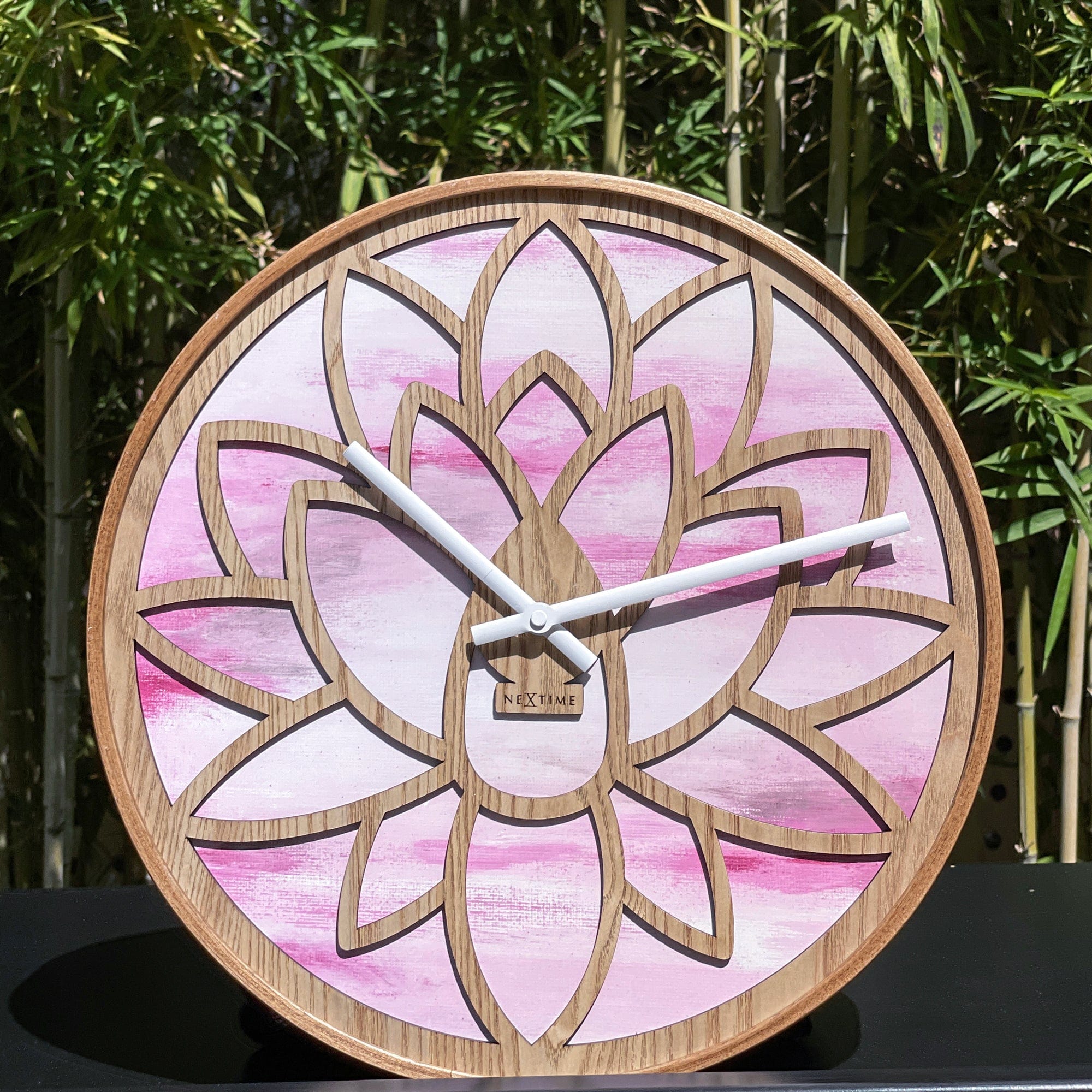 nextime-lotus-wanduhr-40-cm-pink-holz-silent-lotus-design image 8