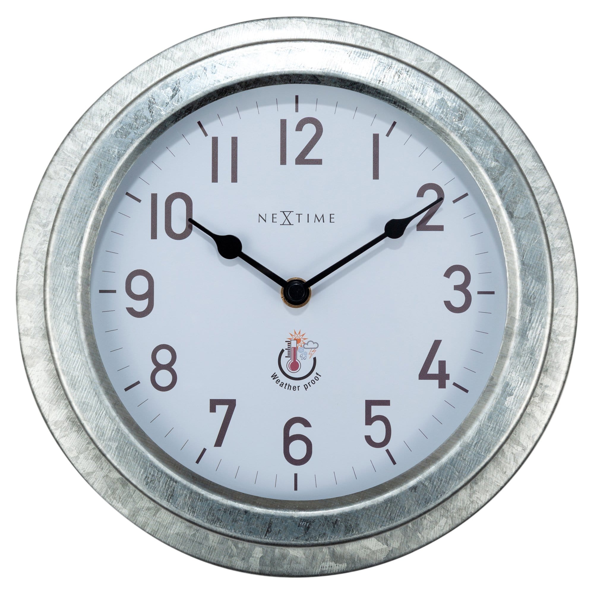 nextime-poppy-outdoor-wanduhr-22cm-wetterfest-metall-galvanized-wei-silber image 1