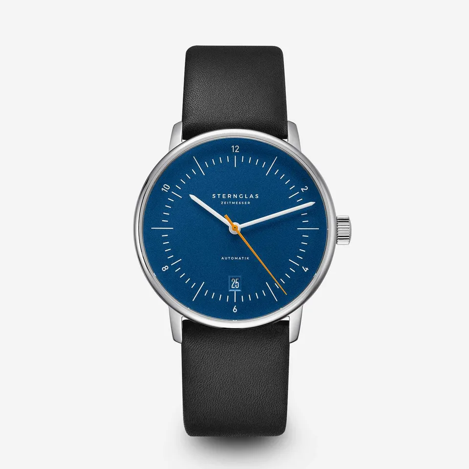 sternglas-naos-automatik-38-mm-blau-orange-mit-lederarmband image 1
