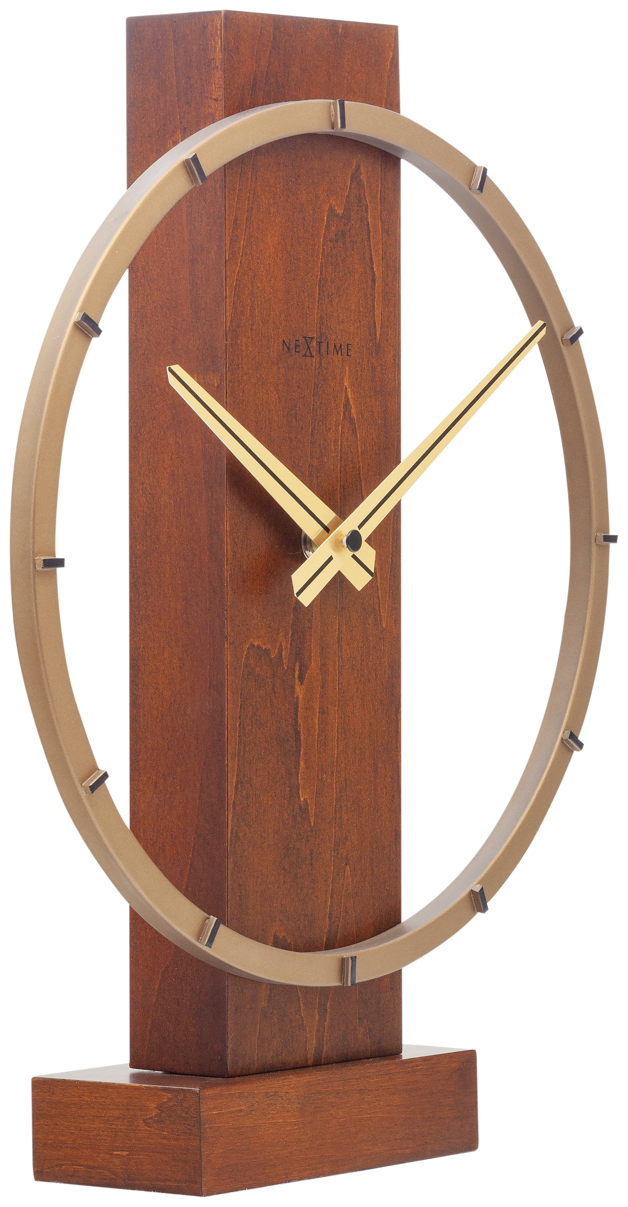 nextime-carl-small-tisch-wanduhr-34x27cm-holz-braun-stahl-gold-lautlos image 2