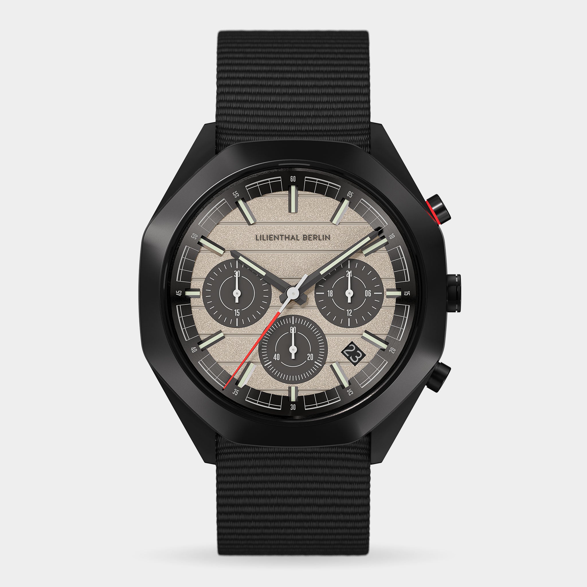 lilienthal-berlin-octachrono-chronograph-40-mm-black-sand-mit-pet-band image 1