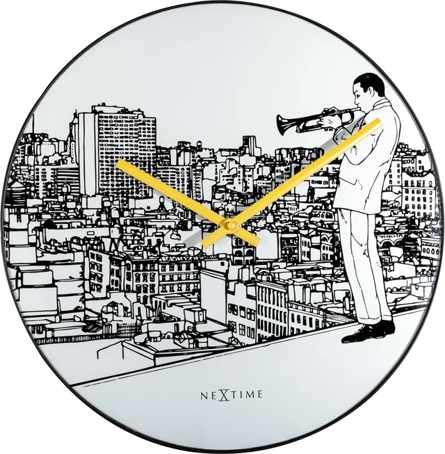 nextime-trumpet-city-wanduhr-40-cm-glas-metall image 1