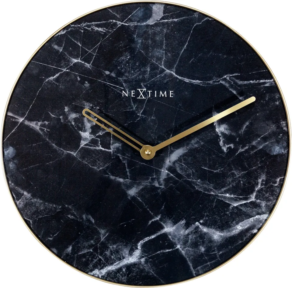 nextime-marble-wanduhr-40-cm-glas-metall-schwarz-gold-lautlos image 1