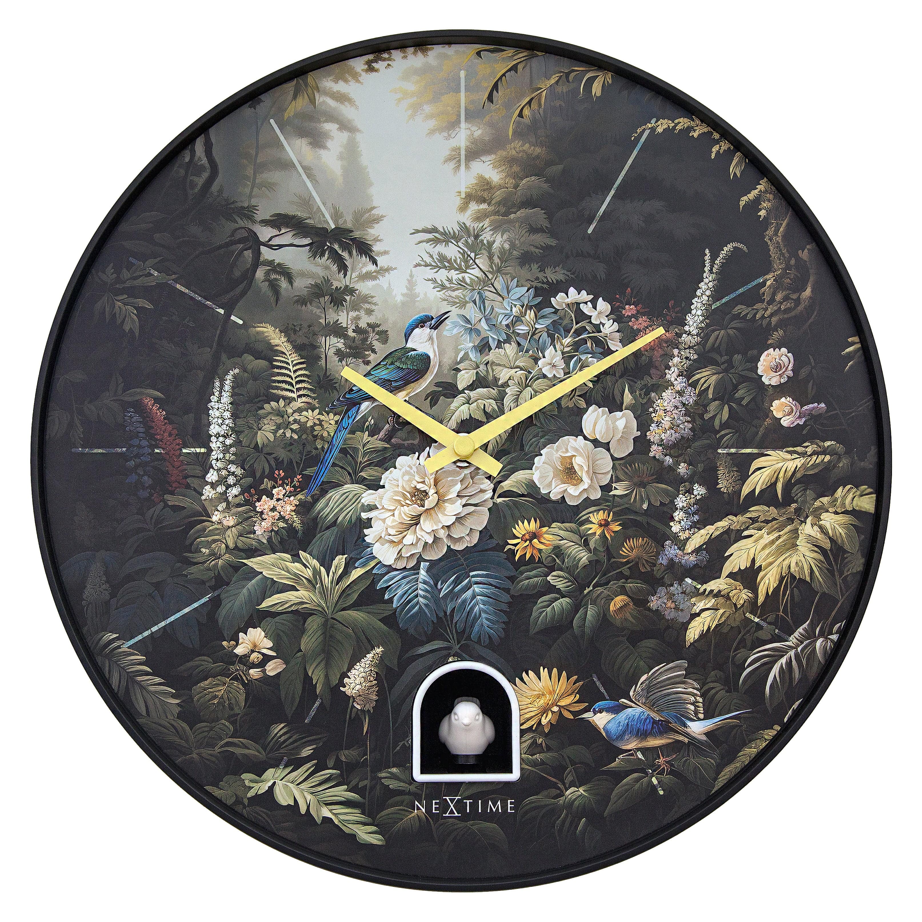 nextime-vanity-cuckoo-wanduhr-30-cm-schwarz-kuckucksuhr-mit-vogelgesang-blumenzi image 1