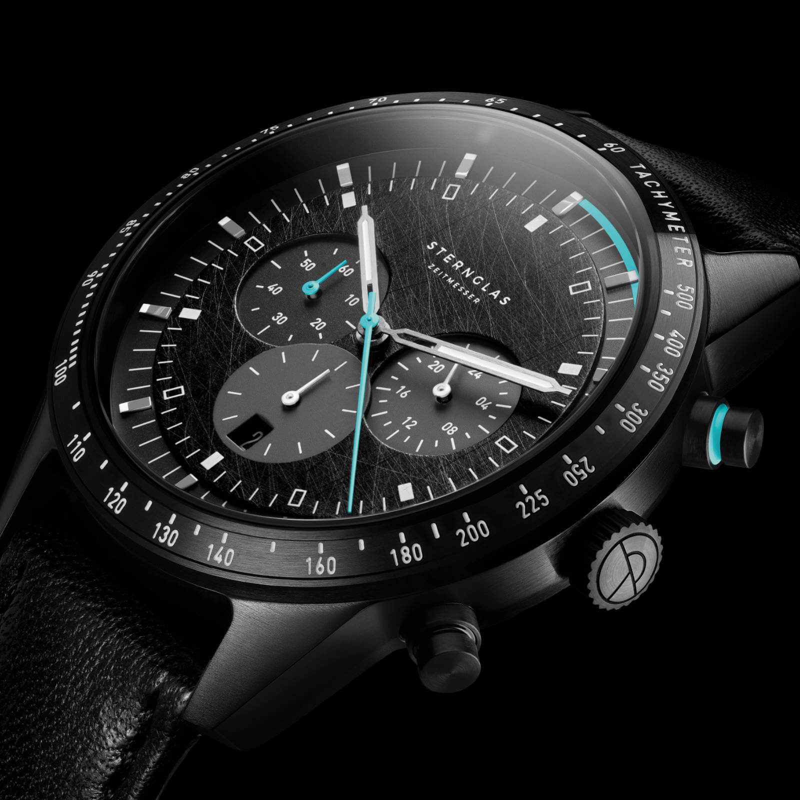 sternglas-tachymeter-edition-meteor-armbanduhr-42-mm-schwarz-pvd-leder image 6