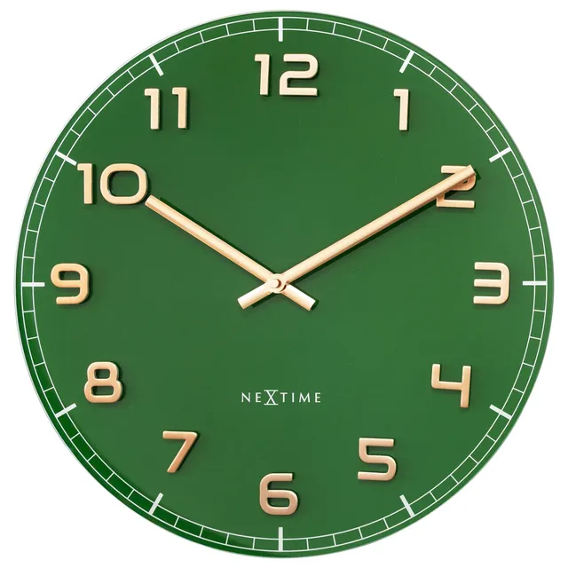 nextime-classy-medium-wanduhr-40cm-lautlos-glas-gr-n-kupfer-aluminium image 1