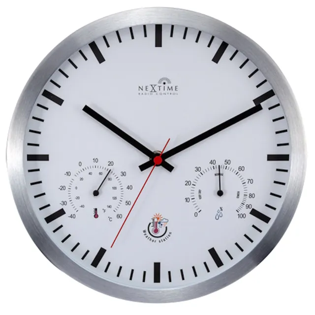 nextime-radio-control-wetterstation-wanduhr-25-cm-schwarz-wei image 1