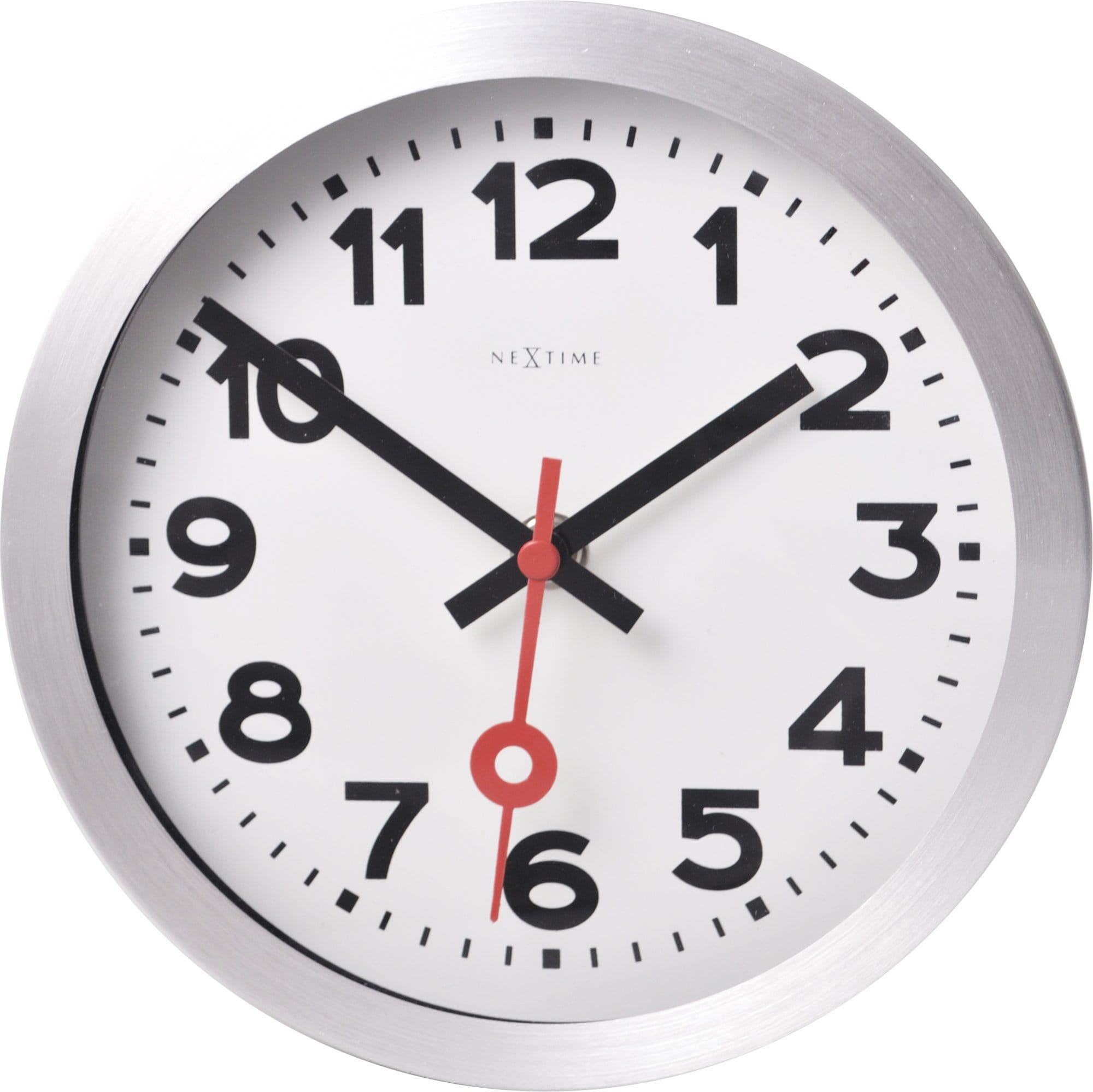 nextime-station-numbers-tisch-wanduhr-19cm-aluminium-wei-silber-lautlos image 1