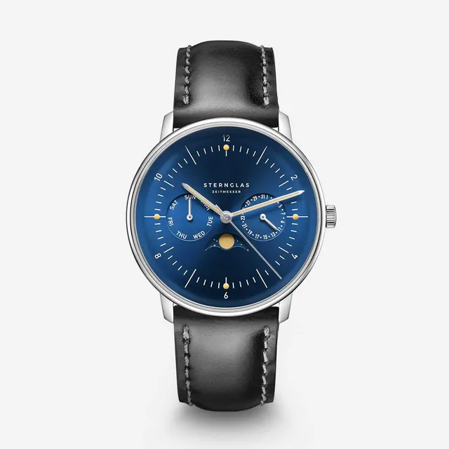 sternglas-naos-mondphase-herrenuhr-38-mm-leder-mitternachtsblau image 1