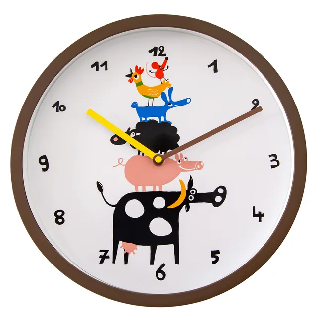nextime-farmtime-kinder-wanduhr-30-cm-braun-wei-bauernhof image 1