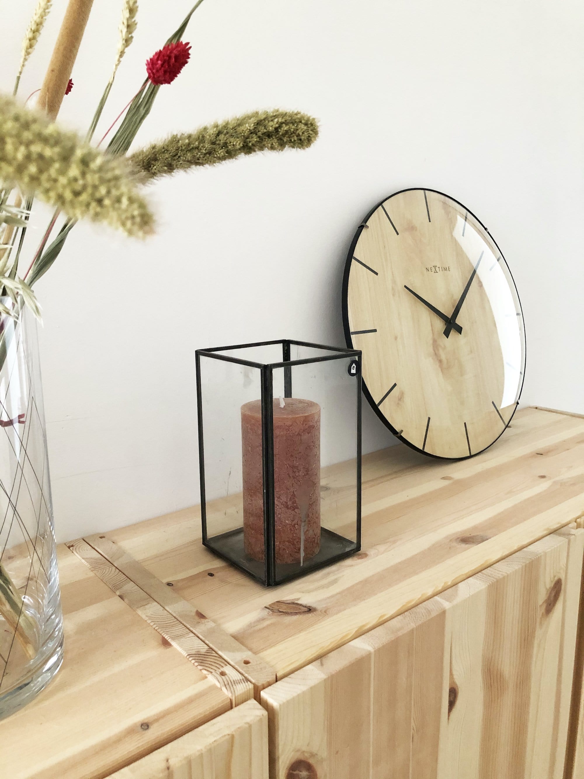 nextime-edge-wood-dome-wanduhr-35-cm-glas-holzprint image 4