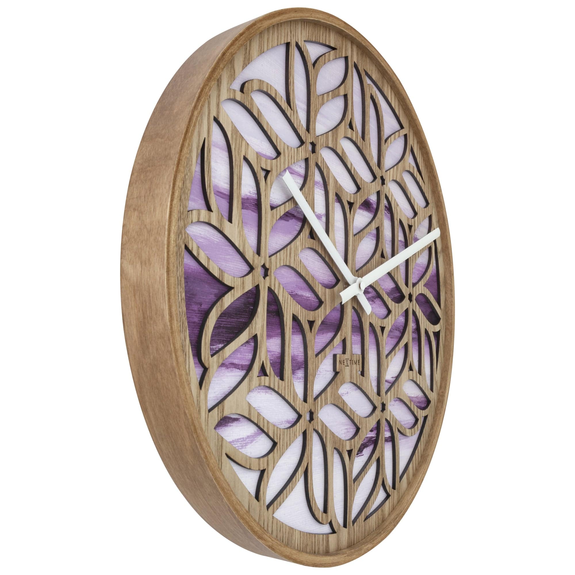 nextime-yogi-wanduhr-40-cm-lautlos-holz-lila-blumen-design image 2