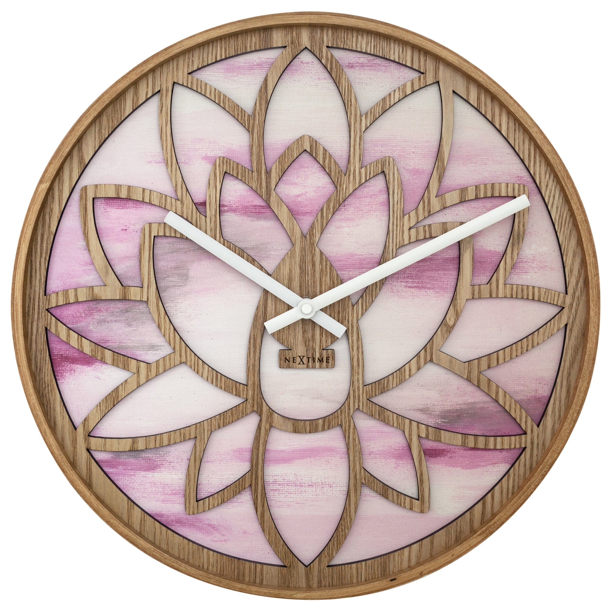 nextime-lotus-wanduhr-40-cm-pink-holz-silent-lotus-design image 1