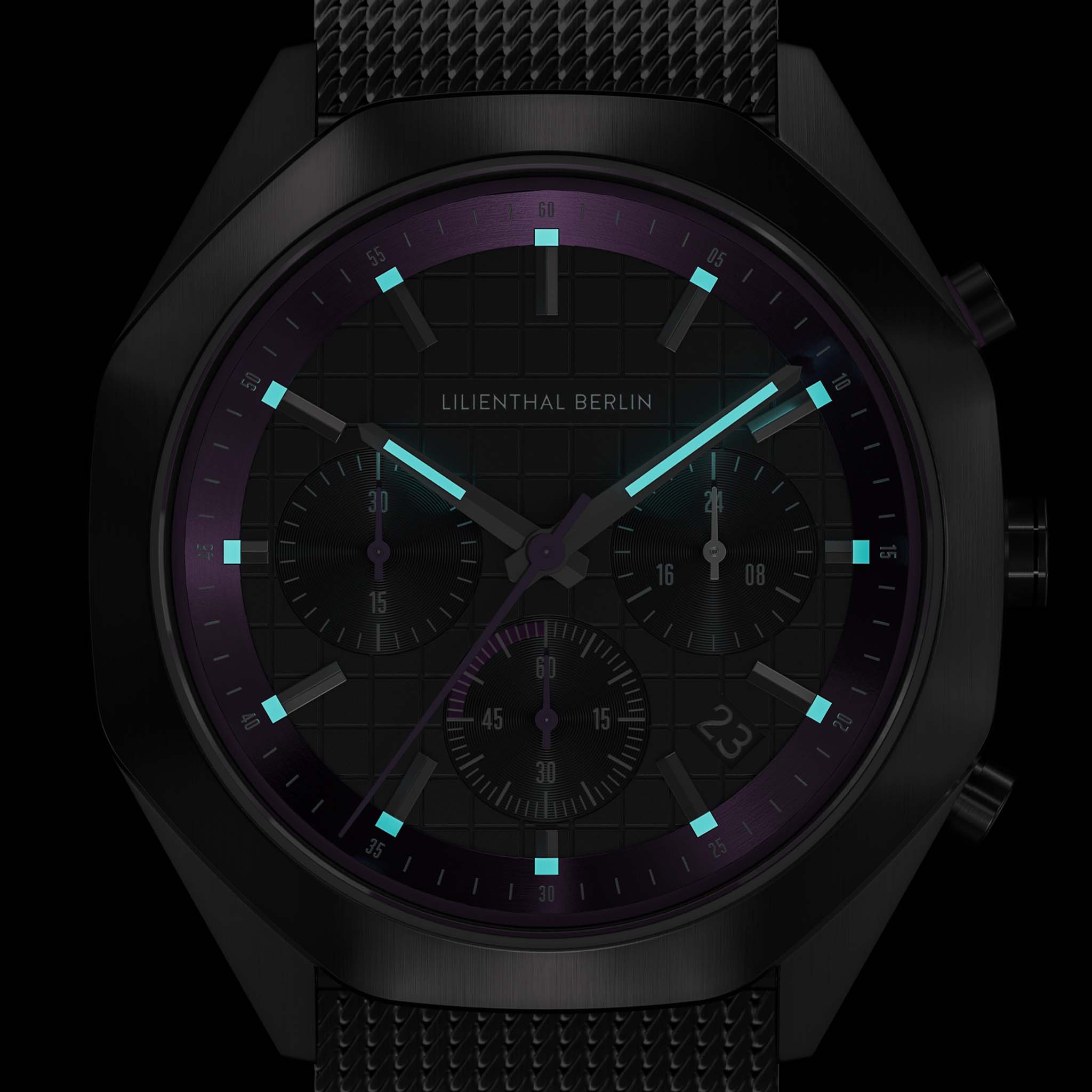 lilienthal-berlin-octachrono-chronograph-dark-silver-purple-mit-meshband image 8