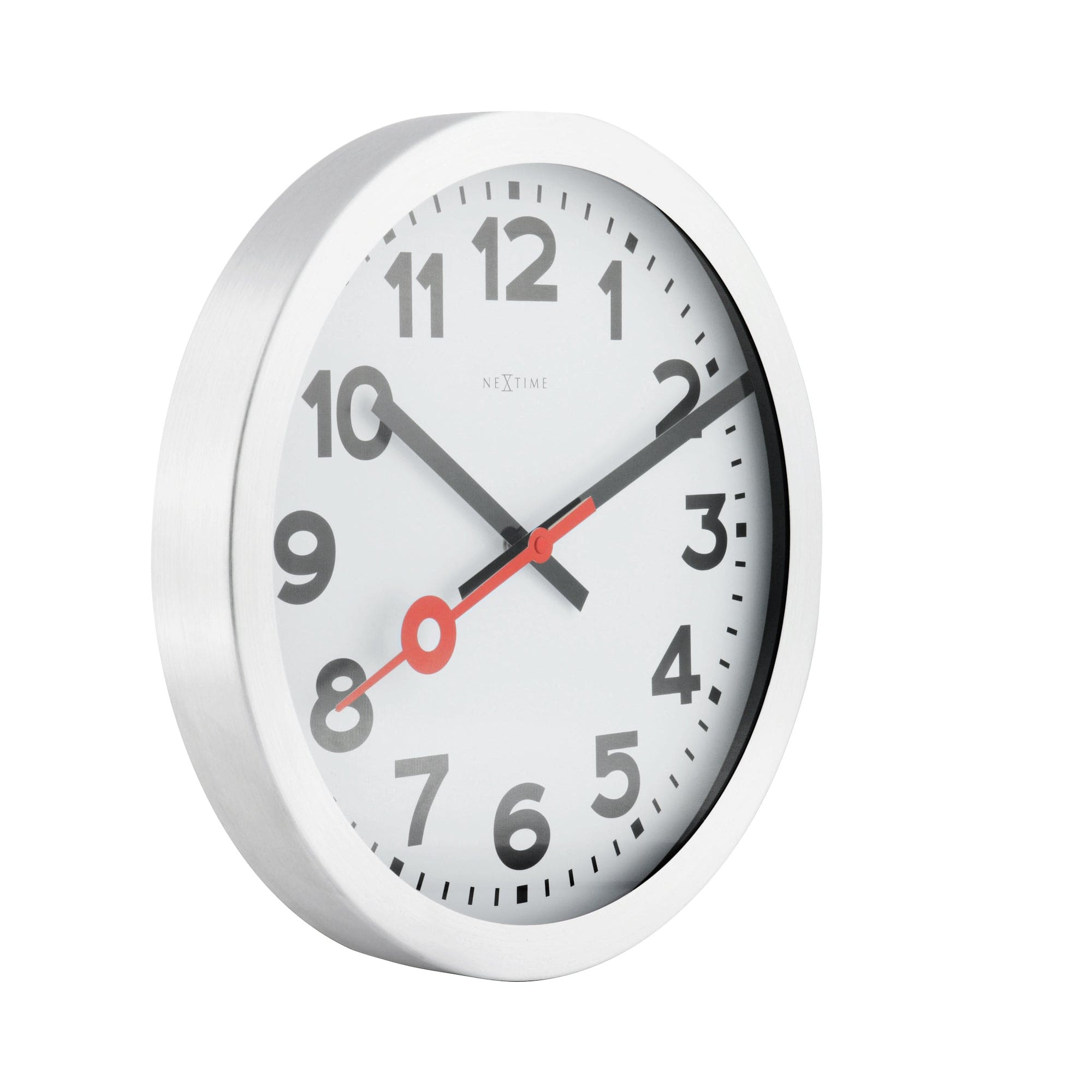 nextime-station-numbers-tisch-wanduhr-19cm-aluminium-wei-silber-lautlos image 2