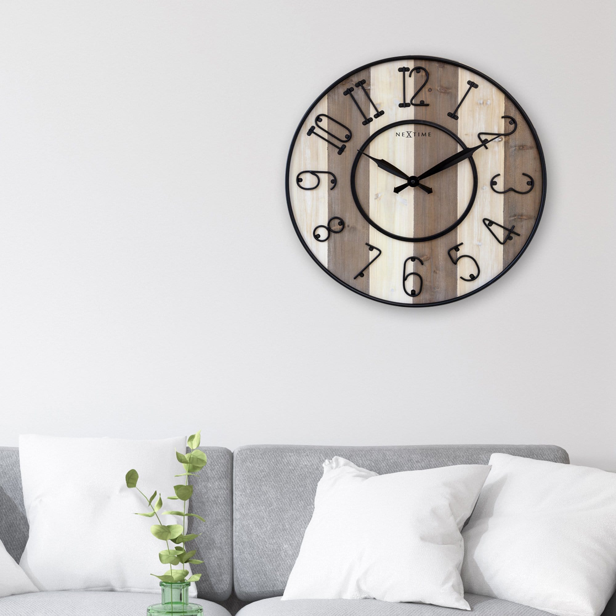 nextime-oxford-wanduhr-50-cm-lautlos-holz-metall-hellbraun-creme image 4