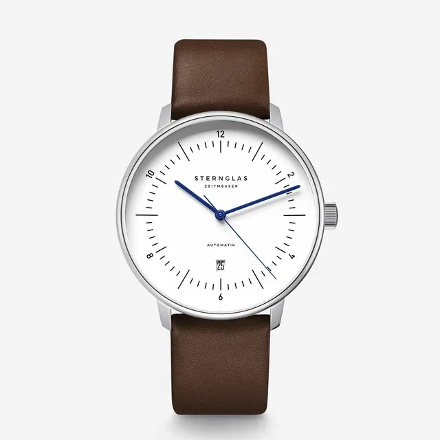 sternglas-naos-xl-automatik-herrenuhr-42-mm-silber-mit-lederarmband image 1