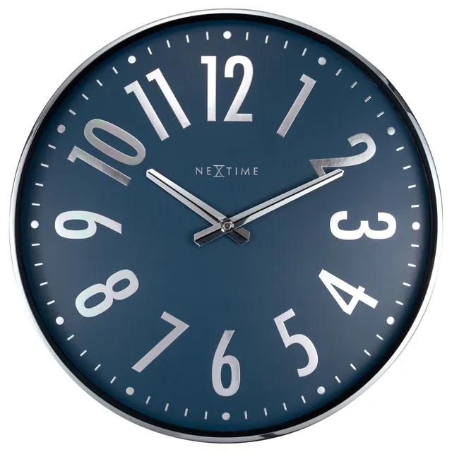 nextime-alchemy-wanduhr-40cm-lautlos-metall-silber-blau image 1