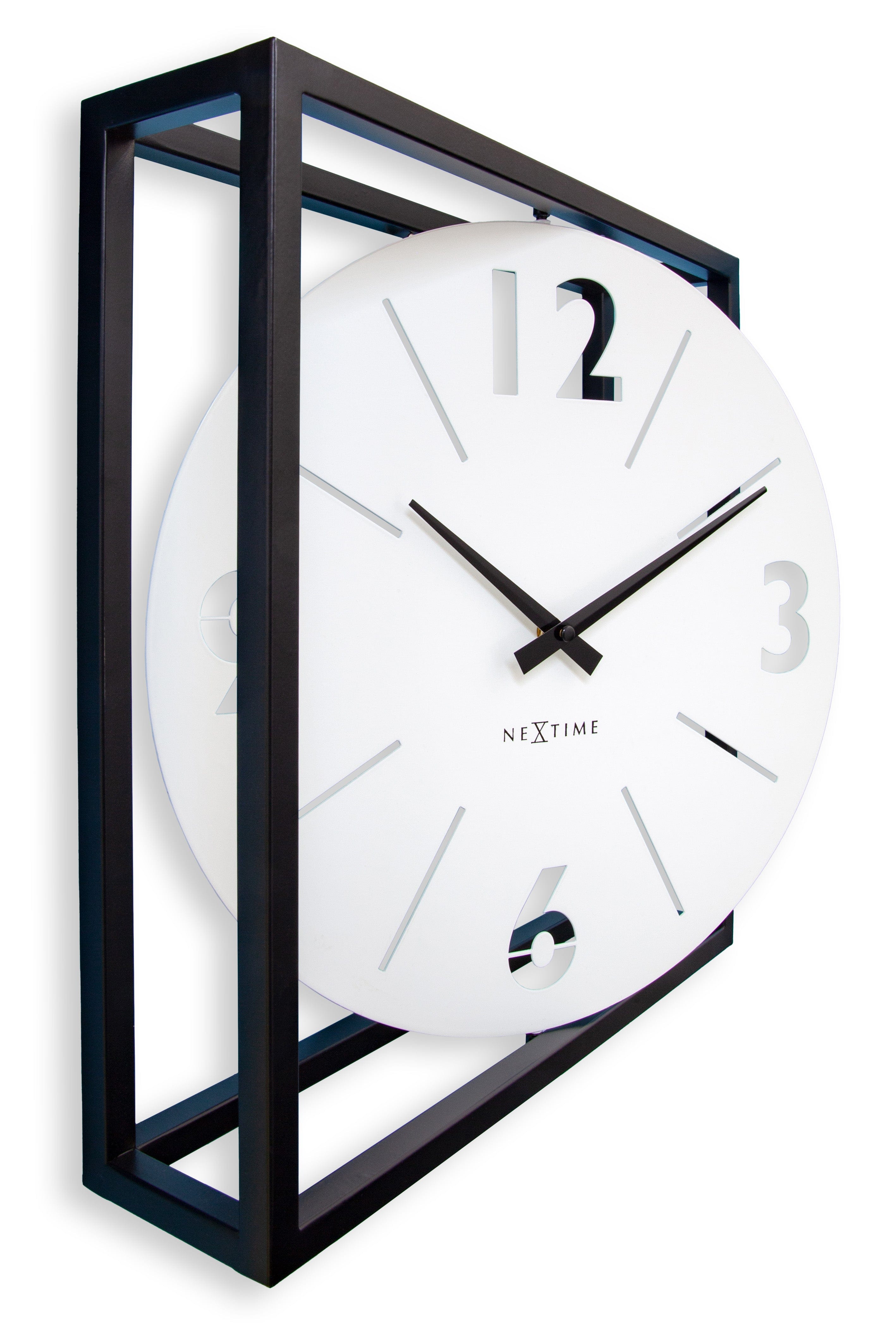 nextime-time-frame-tisch-wanduhr-40-x-40-x-9-5-cm-metall-schwarz-wei-drehbar image 3