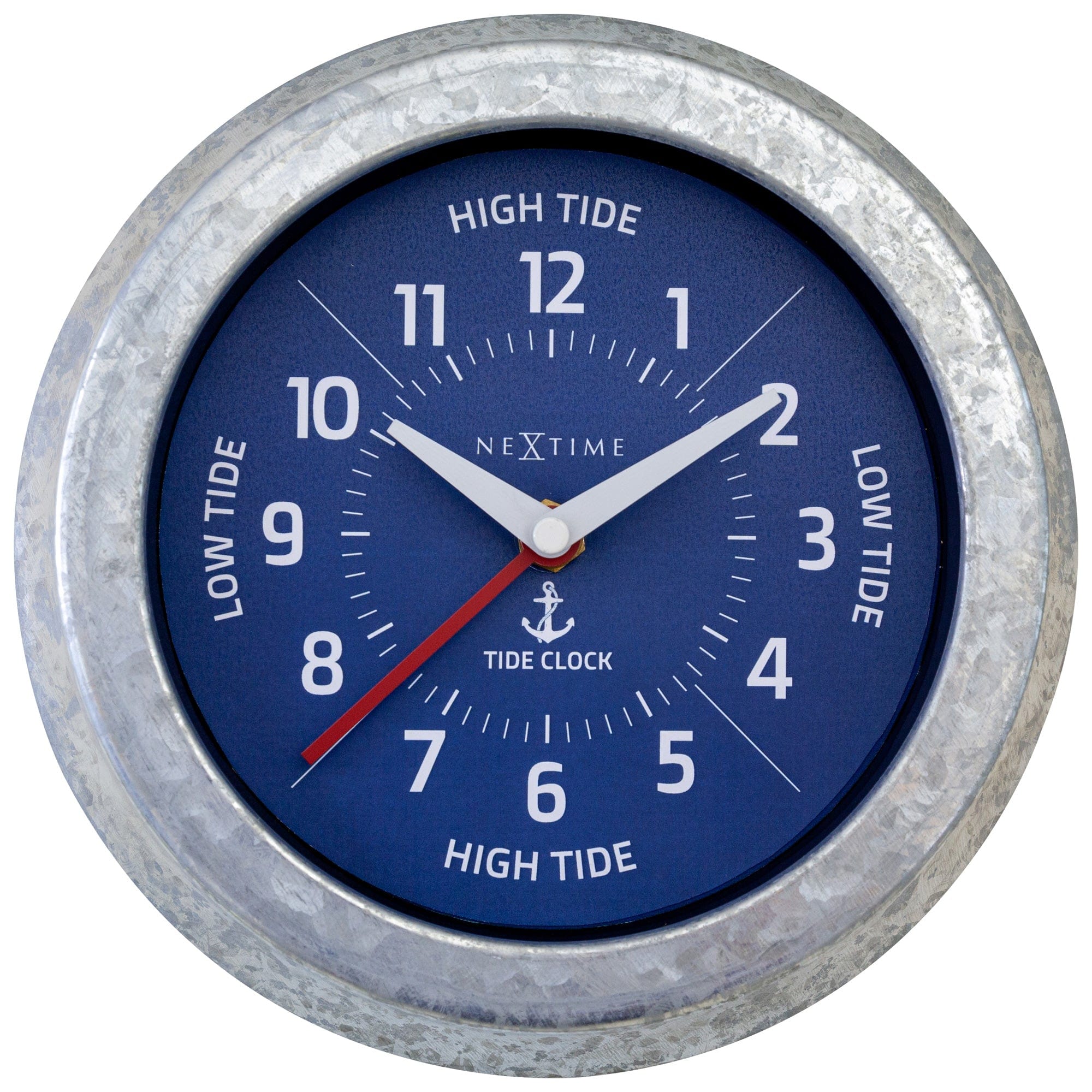 nextime-tide-wanduhr-22cm-mit-gezeiten-anzeige-galvanisiert-silber-blau image 1