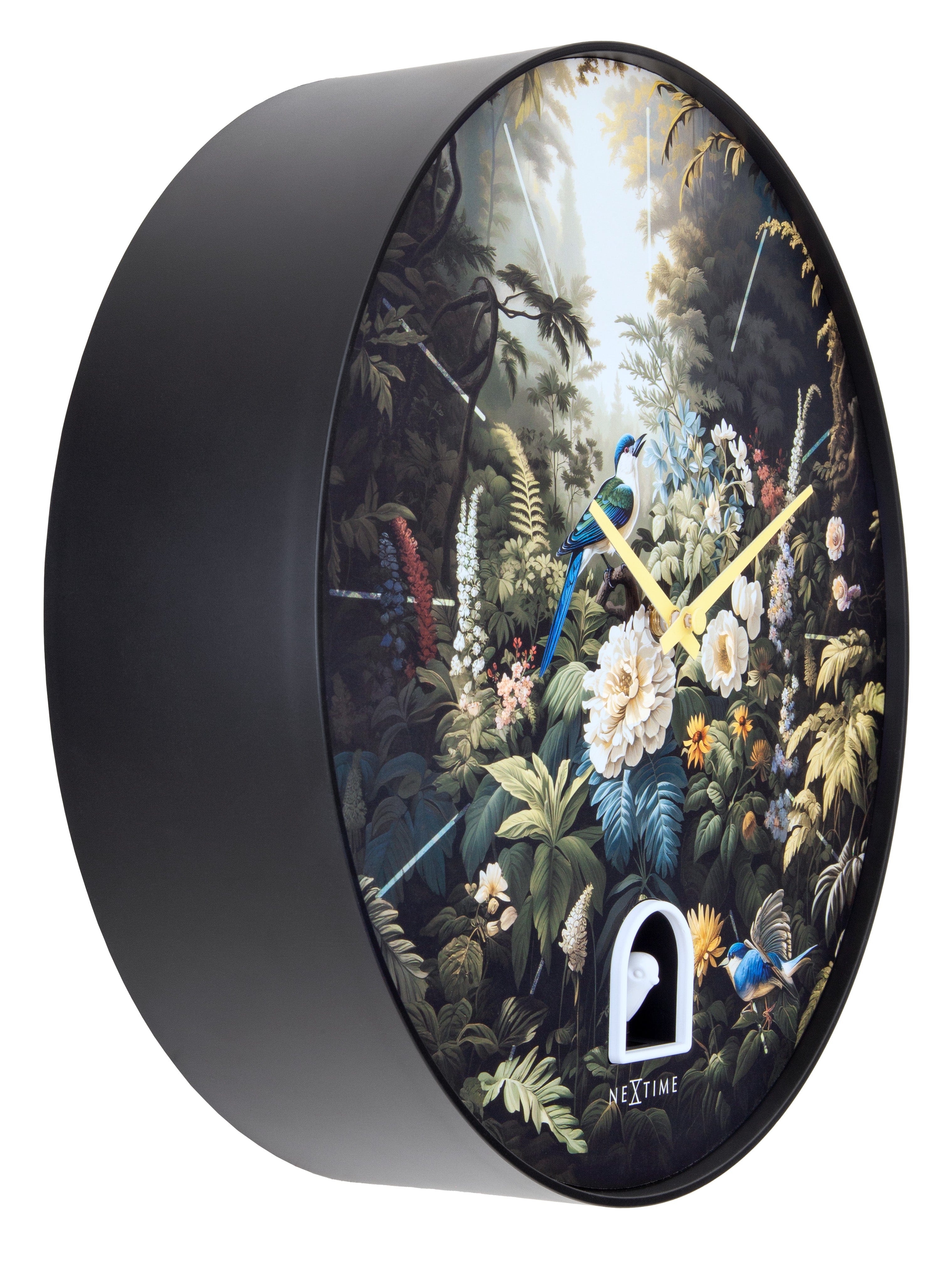 nextime-vanity-cuckoo-wanduhr-30-cm-schwarz-kuckucksuhr-mit-vogelgesang-blumenzi image 2