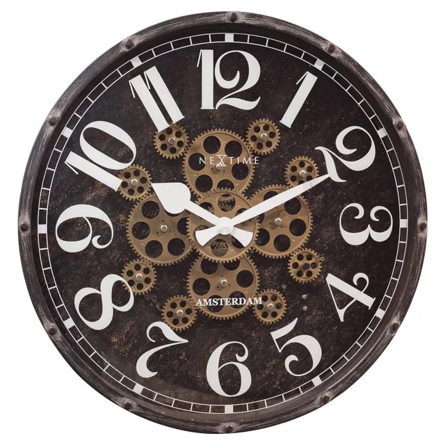 nextime-henry-wanduhr-50-cm-mit-beweglichen-zahnr-dern-schwarz image 1