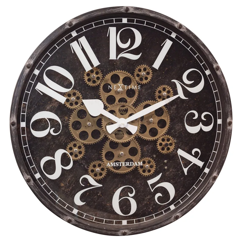 nextime-henry-wanduhr-50-cm-mit-beweglichen-zahnr-dern-schwarz image 1