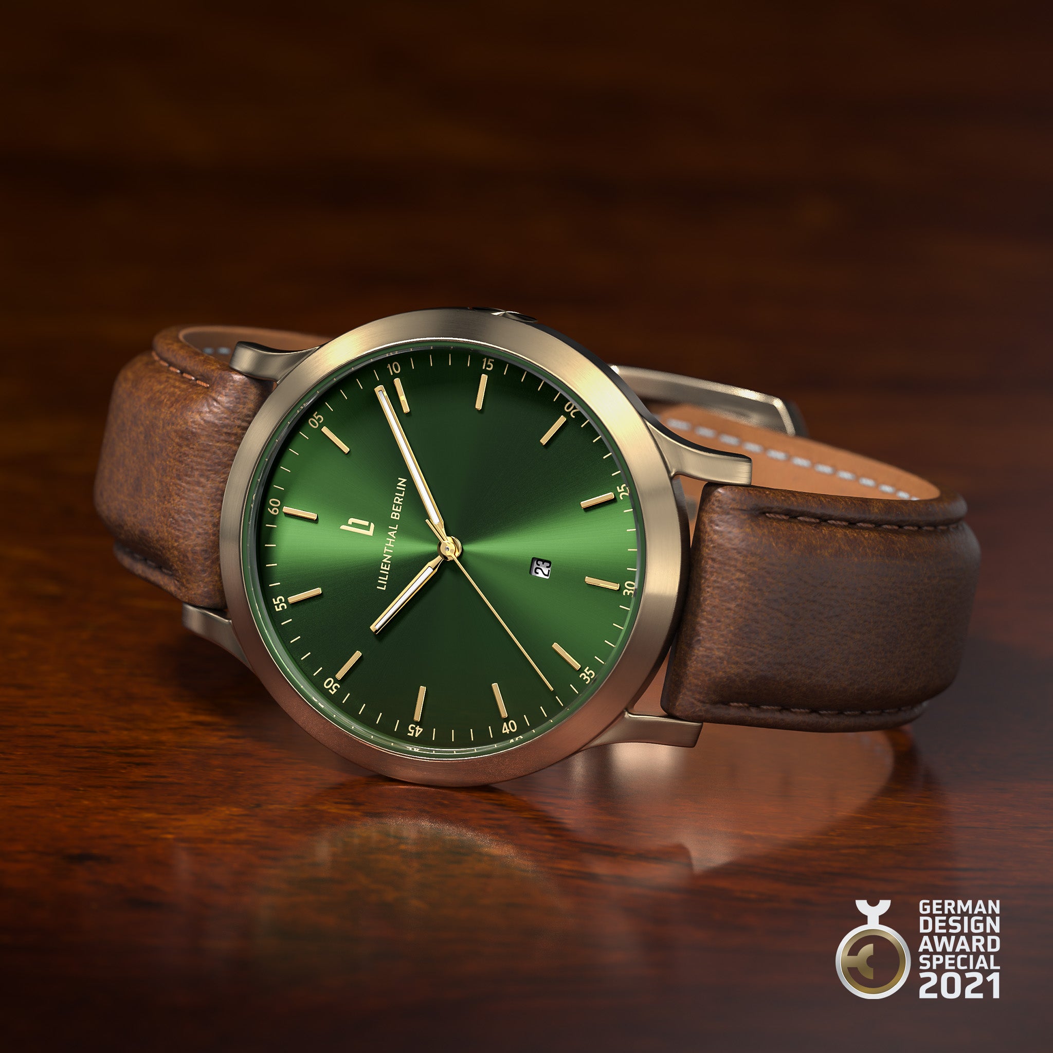lilienthal-berlin-huxley-armbanduhr-beige-gold-green-40-mm image 3