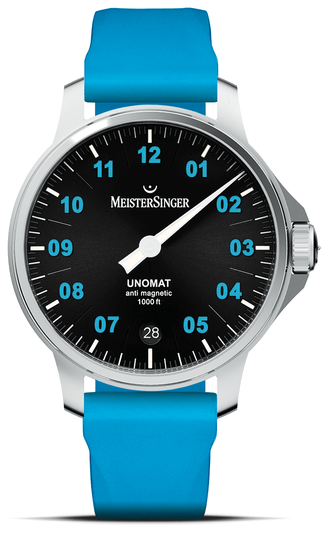 meistersinger-unomat-schwarz-mit-arktisblau-einzeiger-armbanduhr image 1