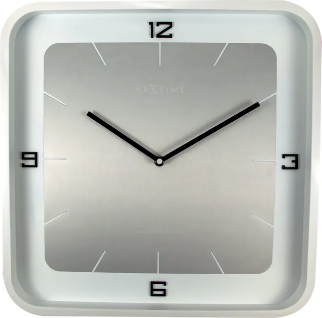 nextime-square-wall-wanduhr-40x40-cm-holz-wei-lautlos image 1