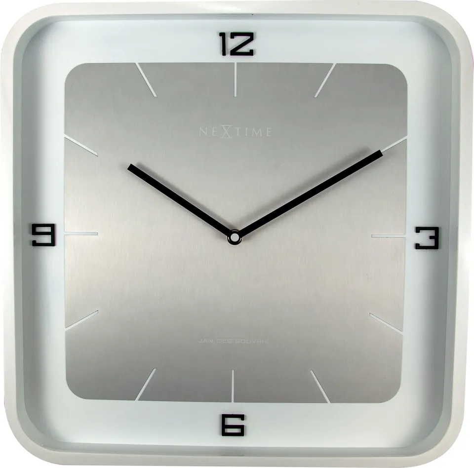nextime-square-wall-wanduhr-40x40-cm-holz-wei-lautlos image 1