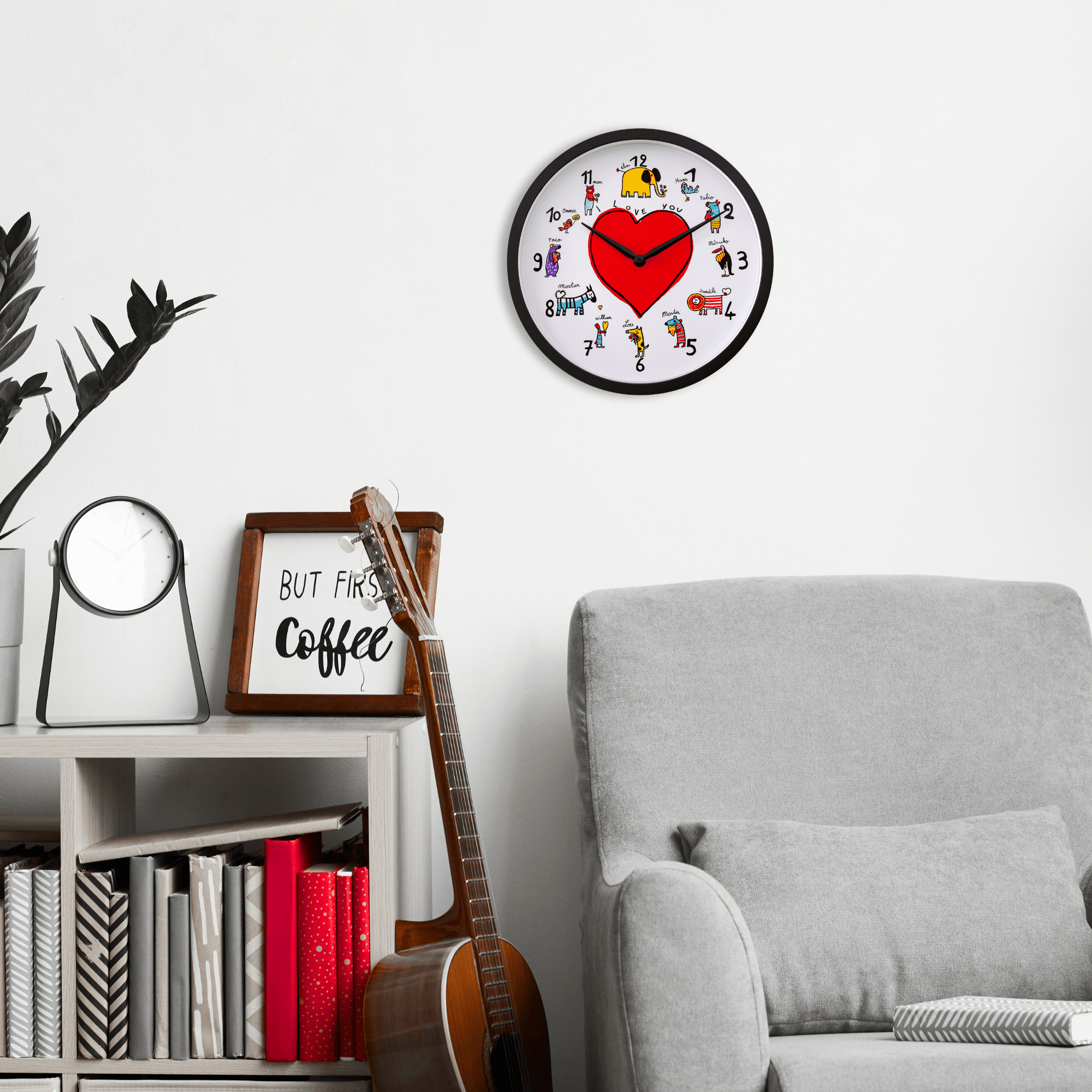 nextime-lovezoo-kinder-wanduhr-analog-30-cm-kunststoff-schwarz-wei-tiere image 4