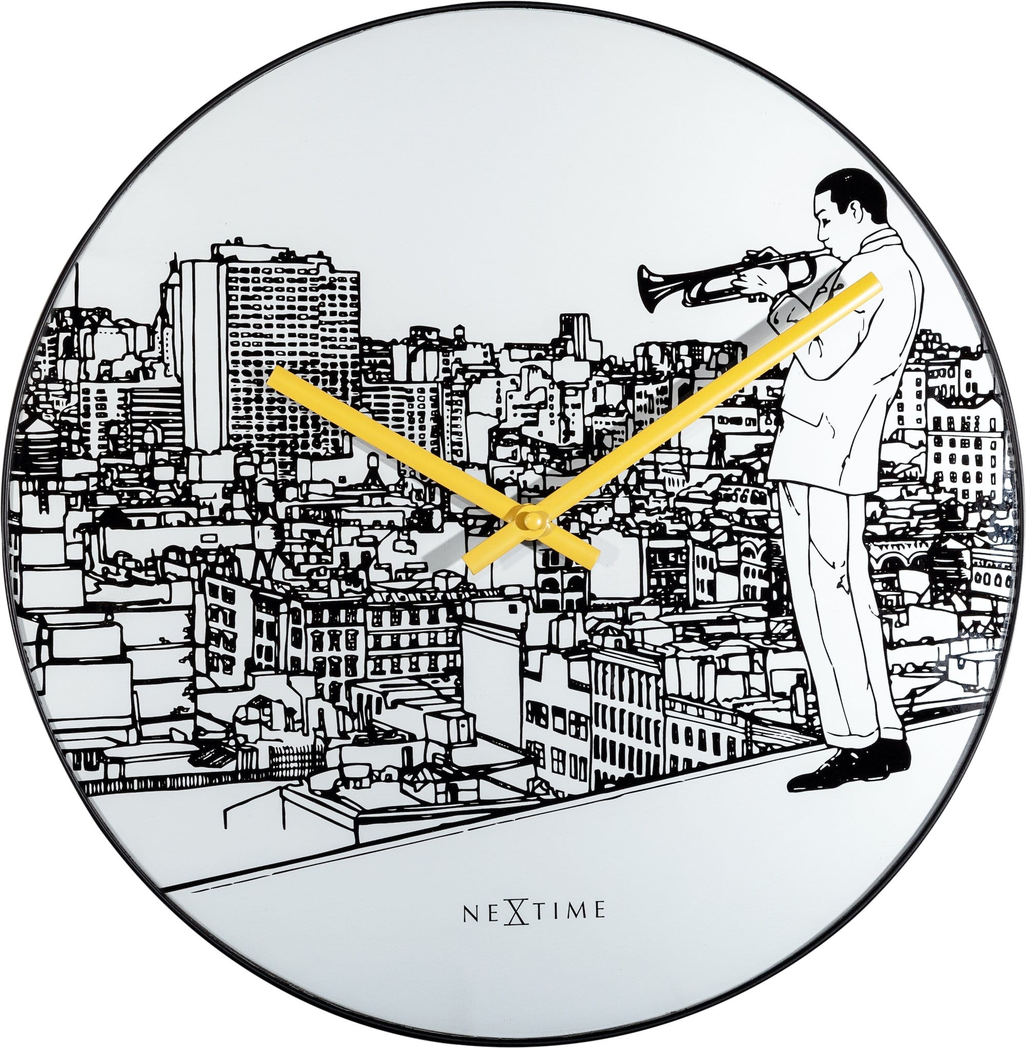 nextime-trumpet-city-wanduhr-40-cm-glas-metall image 1