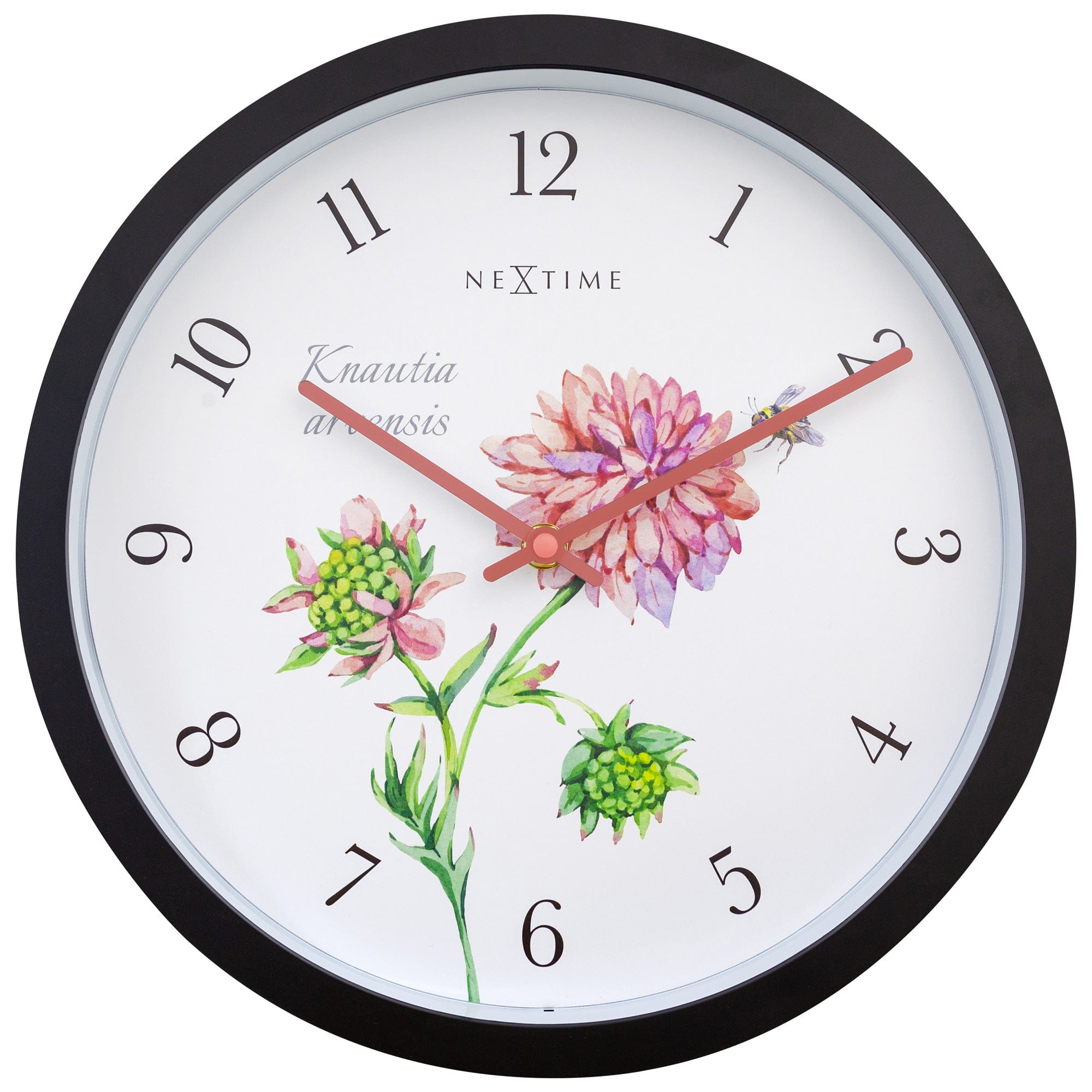 nextime-knautia-wetterfeste-outdoor-wanduhr-30-5-cm-schwarz-mit-vintage-blumen image 1