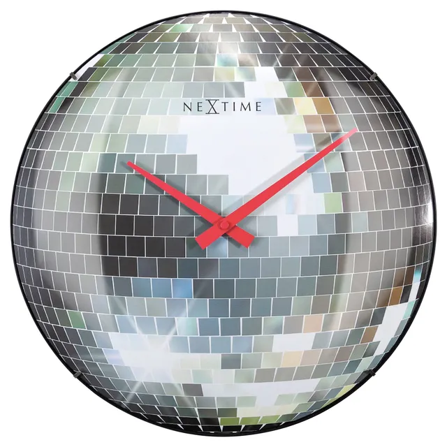nextime-disco-ball-wanduhr-35cm-lautlos-dome-glas-silber image 1
