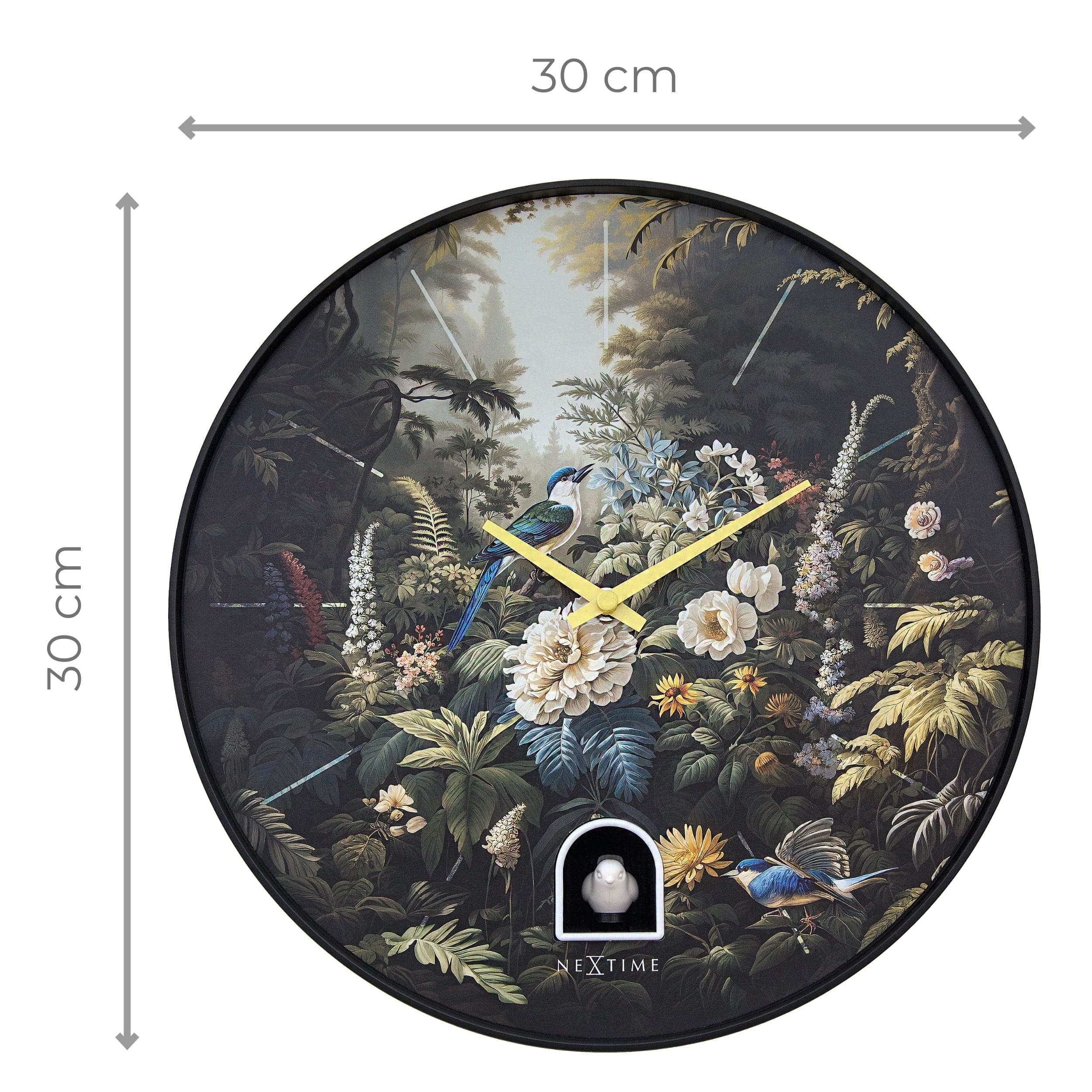 nextime-vanity-cuckoo-wanduhr-30-cm-schwarz-kuckucksuhr-mit-vogelgesang-blumenzi image 6