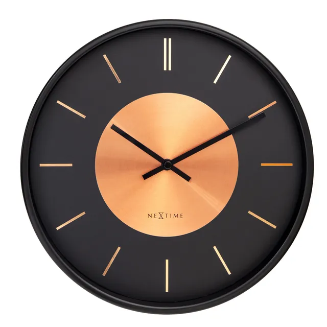 nextime-retro-ii-wanduhr-25-cm-lautlos-metall-schwarz-kupfer image 1
