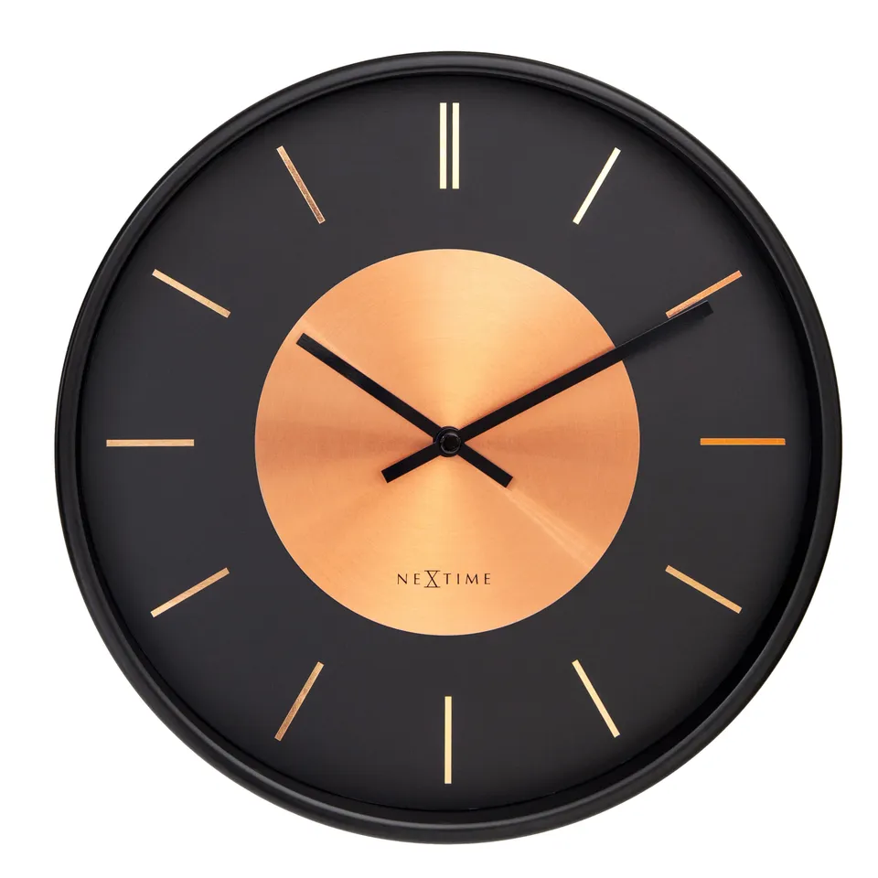 nextime-retro-ii-wanduhr-25-cm-lautlos-metall-schwarz-kupfer image 1
