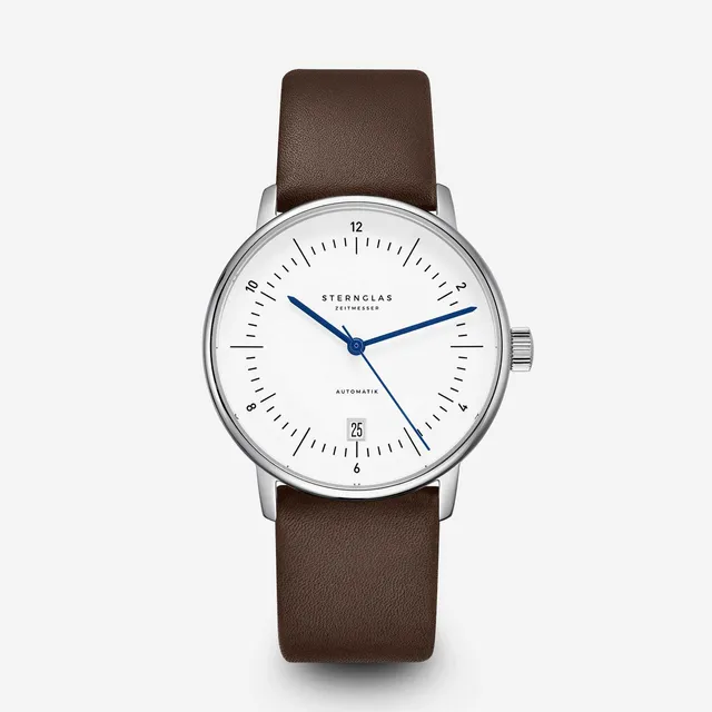 sternglas-naos-automatik-armbanduhr-38-mm-wei-silber-leder-sichtboden image 1