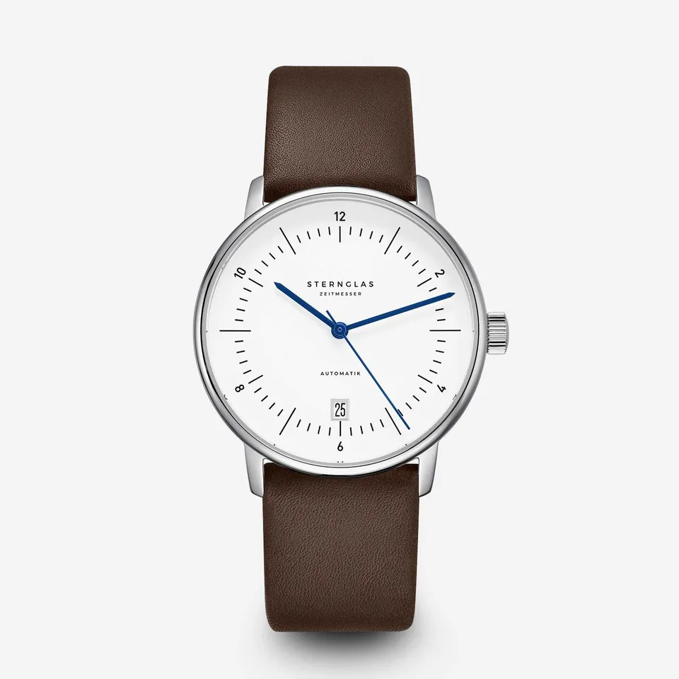 sternglas-naos-automatik-armbanduhr-38-mm-wei-silber-leder-sichtboden image 1